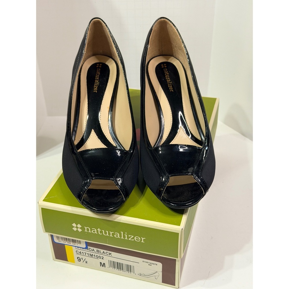 Naturalizer Amanda Black Peep Toe Pumps Kitten Heels C4171M1002 Size 9.5 M